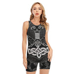 Mjolnir And Scandinavian Runes Print Sleeveless One Piece Swimsuit
