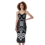 Mjolnir And Scandinavian Runes Print Slim Fit Midi Cami Dress