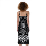 Mjolnir And Scandinavian Runes Print Slim Fit Midi Cami Dress