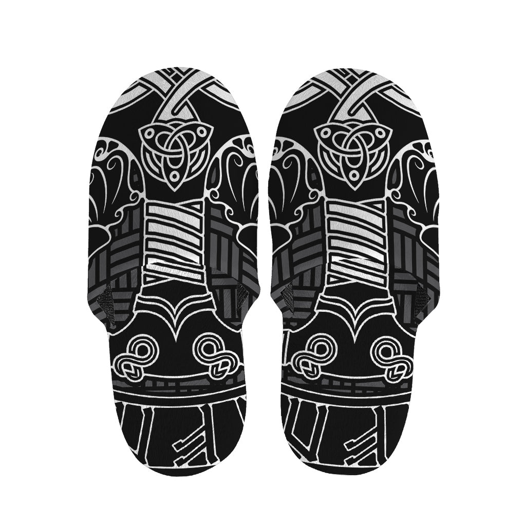 Mjolnir And Scandinavian Runes Print Slippers