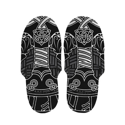 Mjolnir And Scandinavian Runes Print Slippers