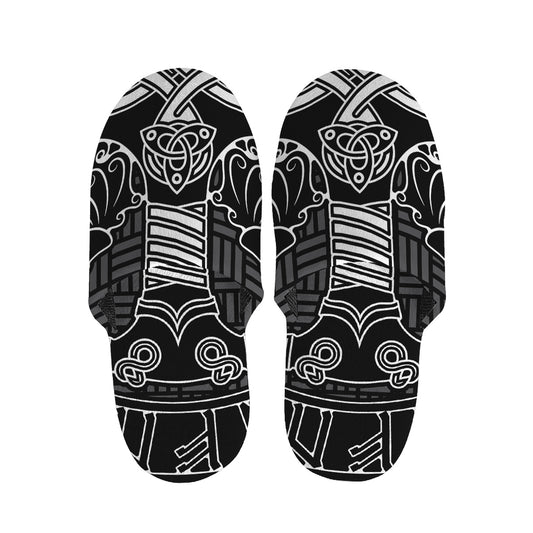 Mjolnir And Scandinavian Runes Print Slippers