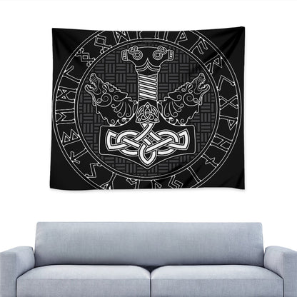 Mjolnir And Scandinavian Runes Print Tapestry