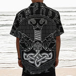 Mjolnir And Scandinavian Runes Print Textured Short Sleeve Shirt