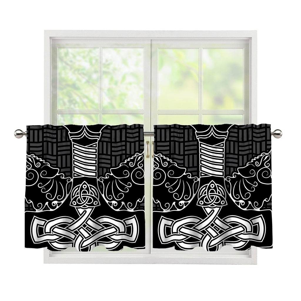 Mjolnir And Scandinavian Runes Print Tier Curtains