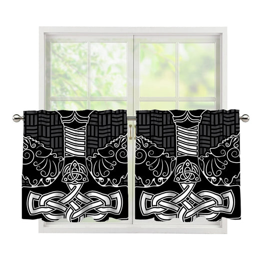 Mjolnir And Scandinavian Runes Print Tier Curtains