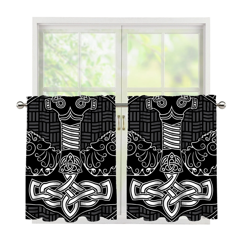 Mjolnir And Scandinavian Runes Print Tier Curtains
