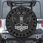 Mjolnir And Scandinavian Runes Print Tire Cover With Camera Hole