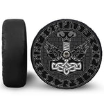 Mjolnir And Scandinavian Runes Print Tire Cover With Camera Hole