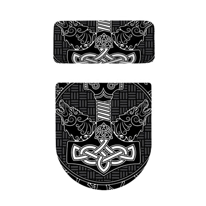 Mjolnir And Scandinavian Runes Print Toilet Lid And Tank Cover Set