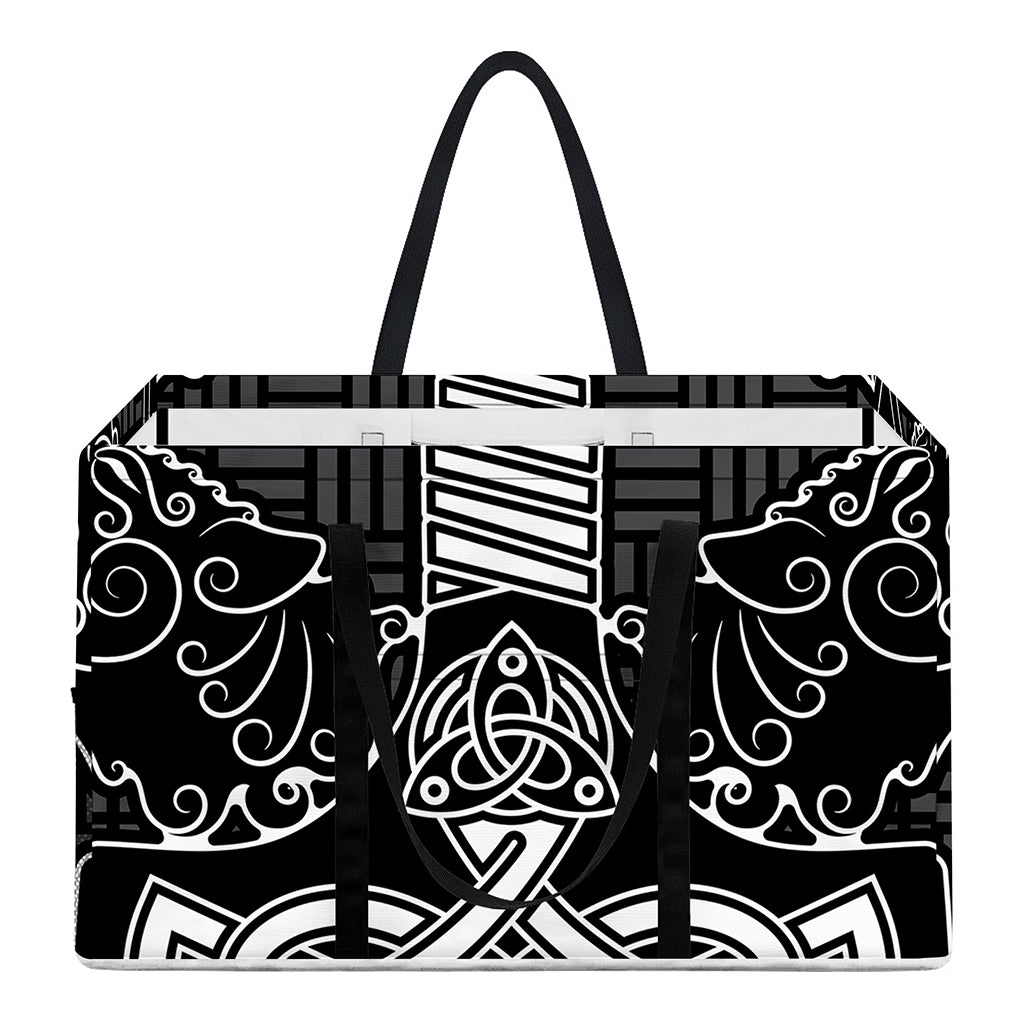 Mjolnir And Scandinavian Runes Print Utility Tote Bag