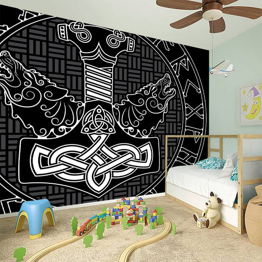 Mjolnir And Scandinavian Runes Print Wall Sticker
