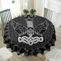 Mjolnir And Scandinavian Runes Print Waterproof Round Tablecloth