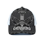 Mjolnir And Scandinavian Runes Print White Mesh Trucker Cap