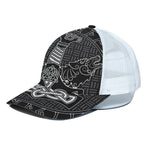 Mjolnir And Scandinavian Runes Print White Mesh Trucker Cap