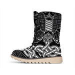 Mjolnir And Scandinavian Runes Print Winter Boots