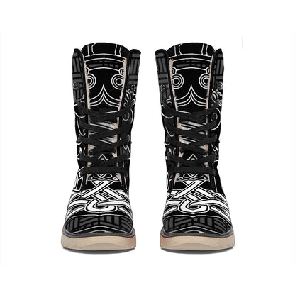 Mjolnir And Scandinavian Runes Print Winter Boots