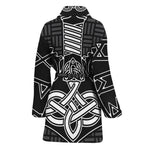 Mjolnir And Scandinavian Runes Print Women's Bathrobe