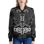 Mjolnir And Scandinavian Runes Print Women's Bomber Jacket