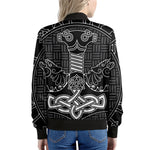 Mjolnir And Scandinavian Runes Print Women's Bomber Jacket