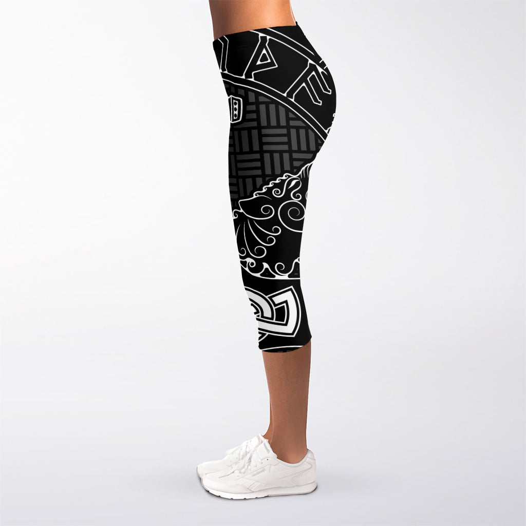 Mjolnir And Scandinavian Runes Print Women's Capri Leggings