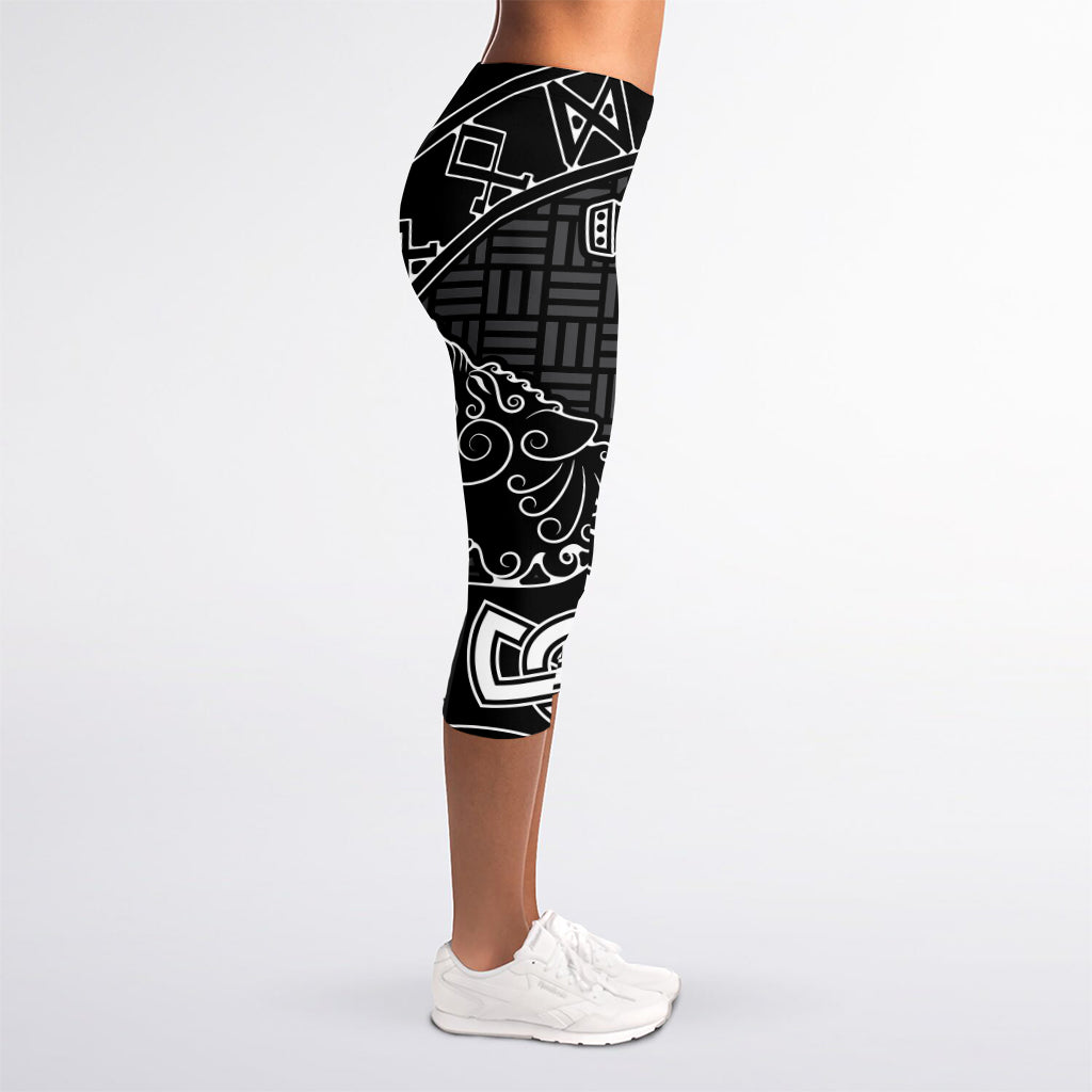 Mjolnir And Scandinavian Runes Print Women's Capri Leggings