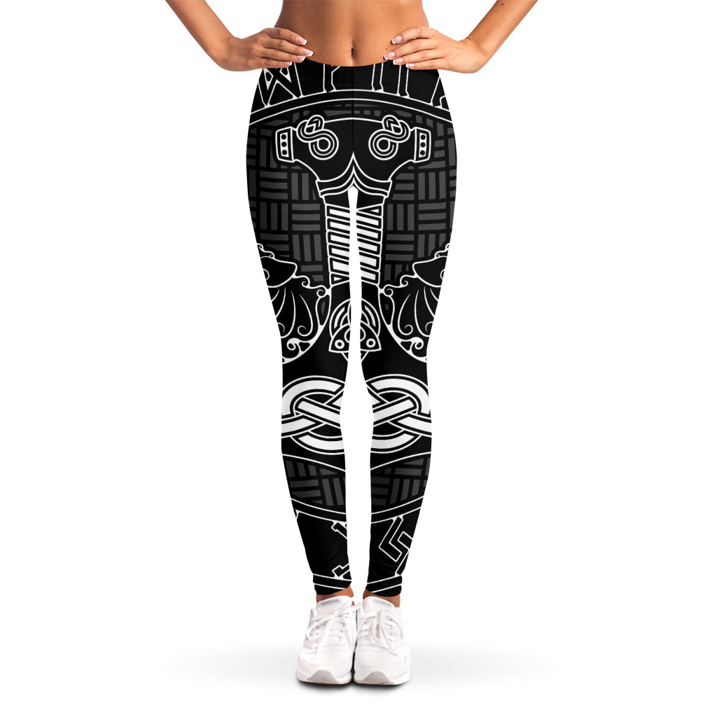 Mjolnir And Scandinavian Runes Print Women's Leggings