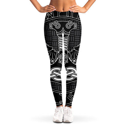 Mjolnir And Scandinavian Runes Print Women's Leggings
