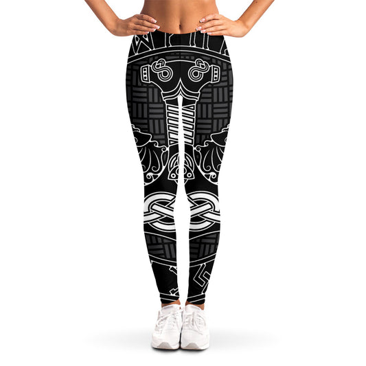 Mjolnir And Scandinavian Runes Print Women's Leggings
