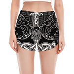 Mjolnir And Scandinavian Runes Print Women's Split Running Shorts