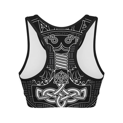 Mjolnir And Scandinavian Runes Print Women's Sports Bra