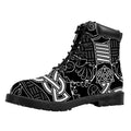 Mjolnir And Scandinavian Runes Print Padded Collar Lace Up Boots