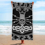 Mjolnir And Younger Futhark Print Beach Towel