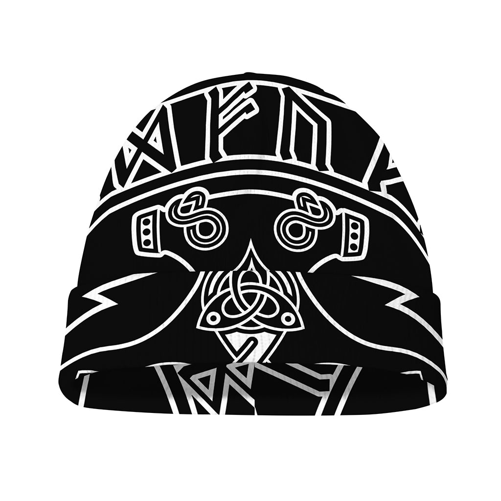 Mjolnir And Younger Futhark Print Beanie
