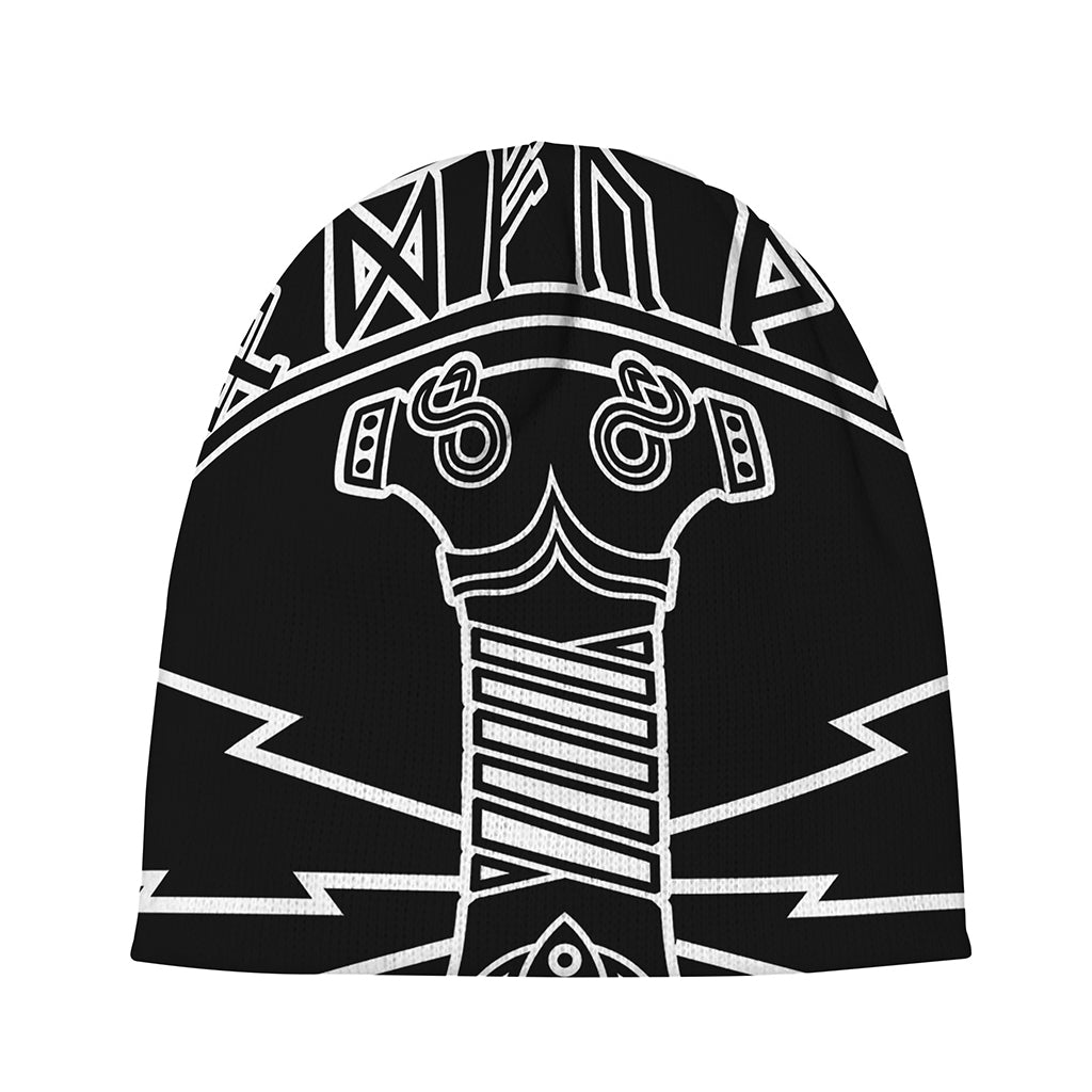 Mjolnir And Younger Futhark Print Beanie