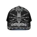 Mjolnir And Younger Futhark Print Black Mesh Trucker Cap