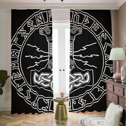 Mjolnir And Younger Futhark Print Blackout Pencil Pleat Curtains