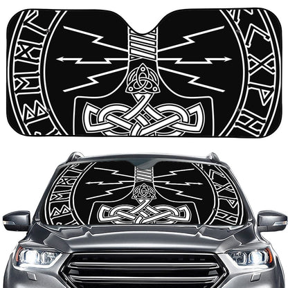 Mjolnir And Younger Futhark Print Car Windshield Sun Shade