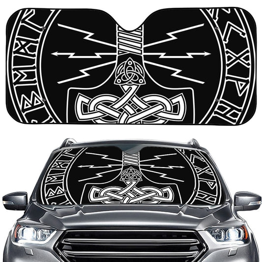 Mjolnir And Younger Futhark Print Car Windshield Sun Shade