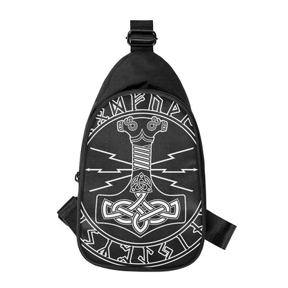 Mjolnir And Younger Futhark Print Chest Bag