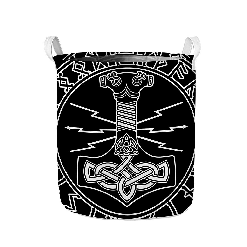 Mjolnir And Younger Futhark Print Collapsible Laundry Basket