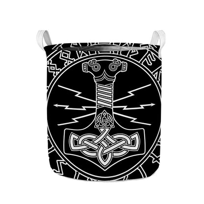 Mjolnir And Younger Futhark Print Collapsible Laundry Basket