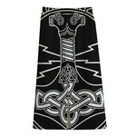 Mjolnir And Younger Futhark Print Cotton Front Slit Maxi Skirt