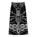 Mjolnir And Younger Futhark Print Cotton Front Slit Maxi Skirt