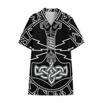 Mjolnir And Younger Futhark Print Cotton Hawaiian Shirt