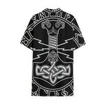 Mjolnir And Younger Futhark Print Cotton Hawaiian Shirt