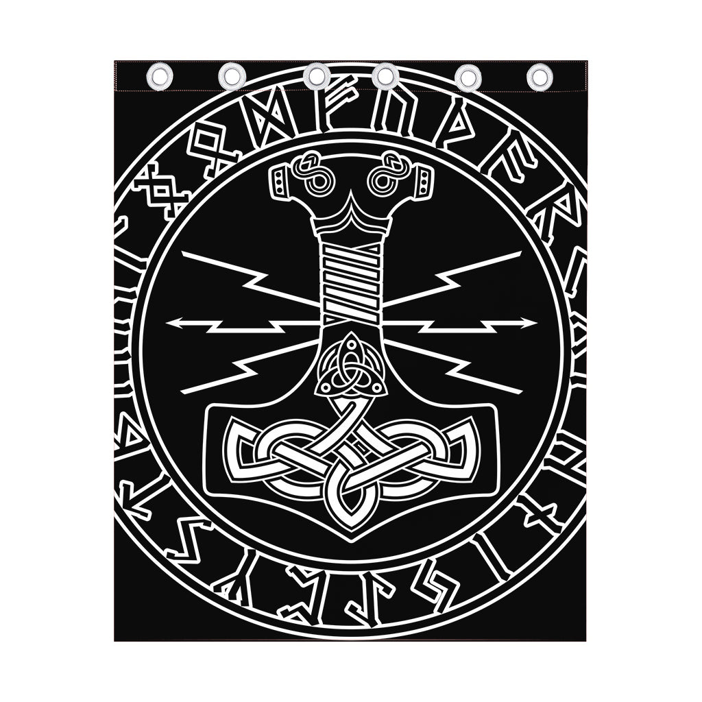 Mjolnir And Younger Futhark Print Curtain
