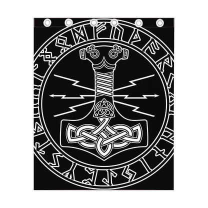 Mjolnir And Younger Futhark Print Curtain
