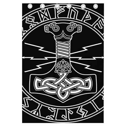 Mjolnir And Younger Futhark Print Curtain