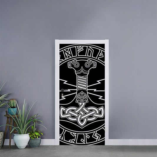 Mjolnir And Younger Futhark Print Door Sticker